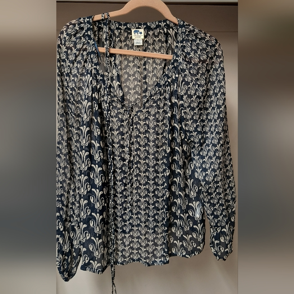 Navy and White Printed Women's Top